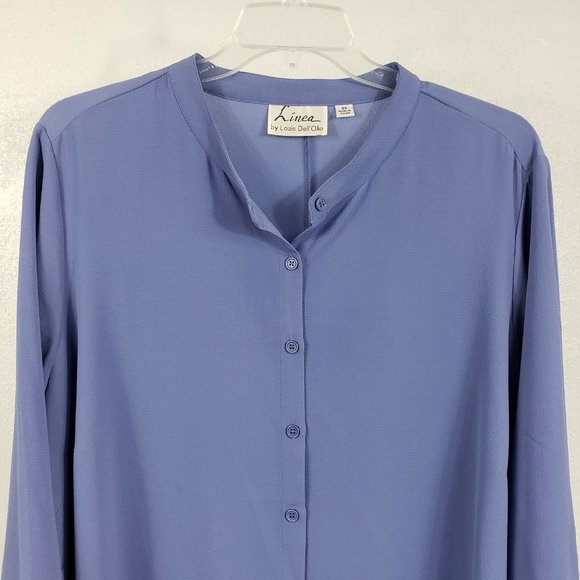Linea by Louis Dell Olio Sky Blue Button Down Pockets Tunic Top Shirt Blouse - Picture 3 of 11